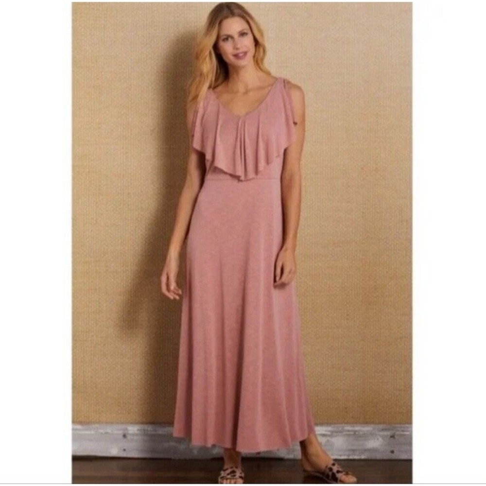 Soft Surroundings Roxanna Dusty‎ Rose Maxi Dress Size S Sleeveless Ruffle